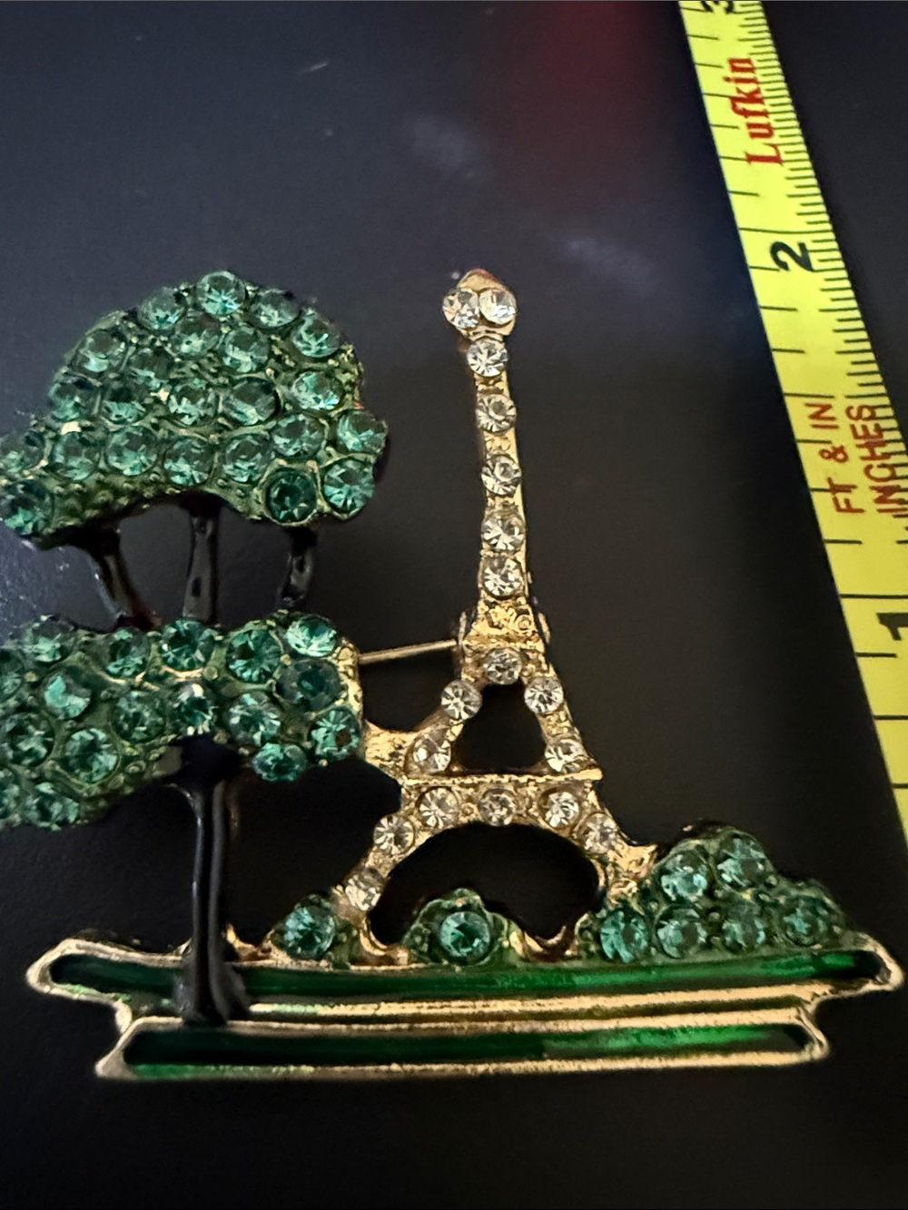 Gold-Tone Eiffel Tower Brooch with Green Crystals - Women Jewelry Brooch